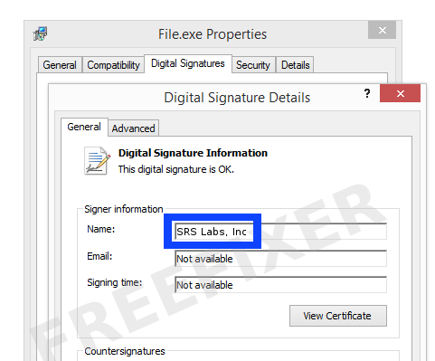 Screenshot of the SRS Labs, Inc certificate